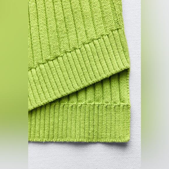 Zara Green ASYMMETRIC RIBBED KNIT TOP Size Medium - Picture 5 of 9